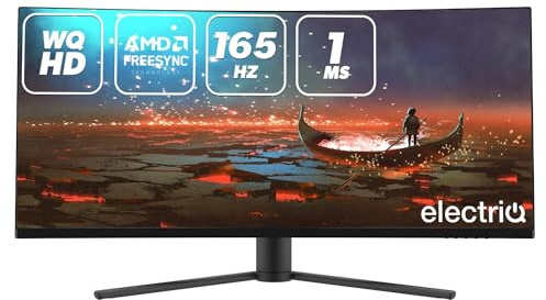 Electriq 34 QLED WQHD 165Hz 1ms UltraWide Curved Gaming Monitor | HDR Ready | AMD FreeSync | Smooth Motion, Deep Contrast & Vivid Colour for Immersive Gameplay and Seamless Multitasking
