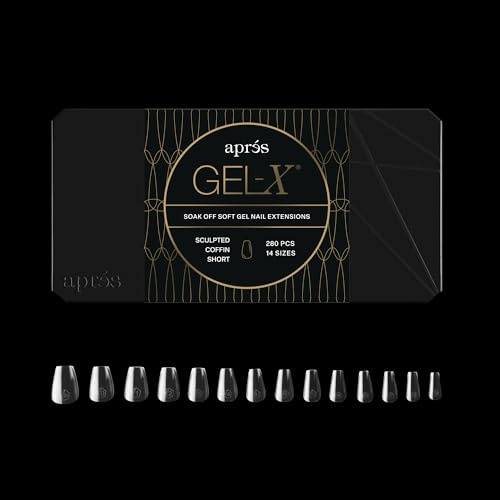 Apres Gel-X® Coffin Box of Nail Tips | 280 Soft Gel Tips, 14 Sizes 00-9 | Half-sizes Included (Sculpted Coffin Short, 7.94 kg (Pack of 1))