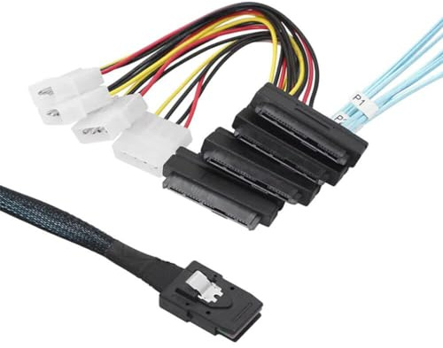 Bolwins P47CS Mini SAS 36 pin maschio (SFF-8087) a 4 x 29 pin SFF-8482 & 4 pin Molex IDE cavo di alimentazione per dischi SAS – Cavo dati e combinazione di cavi di alimentazione