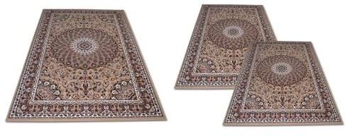 Confezioni Giuliana Tris Tappeti Camera da Letto PALACE Classico Dis 2082 Beige Set 3 Pezzi 70x130 e 55x105
