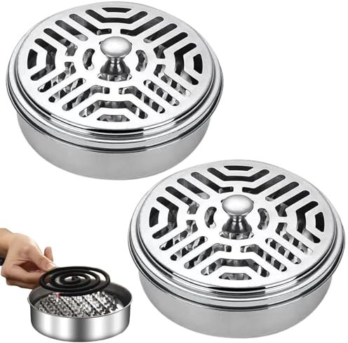Mückenspirale Halter, 2 Stück Edelstahl Mückenspirale Halter, Portable Mückenspirale Behälter, Mückenspulenhalter mit Deckel, Anti Mückenspirale Box, für Haus Garten Camping Angeln Reise