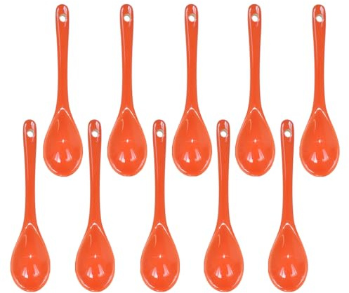 Yuauy 10 cucharas de porcelana para huevos, cucharas de cerámica de 4.7 pulgadas, café, postre, yogur, té, té lechoso, naranja