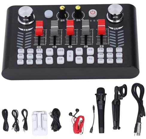 Topiky Ensemble de Microphone de Podcast, Kit de Carte Son de Microphone avec équipement de Podcast Antibruit, Support de Téléphone, écouteurs, Diffusion en Direct, Podcast, karaoké