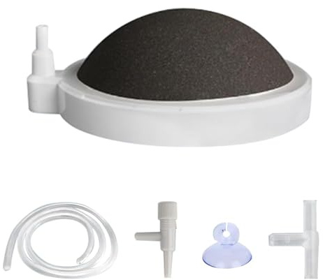 Begonia Pierre à air d'aquarium Ø 80 mm, pierre d'oxygène pour aquarium avec tuyau de 1 m, valve de commande et ventouse, pierre à oxygène pour aquarium