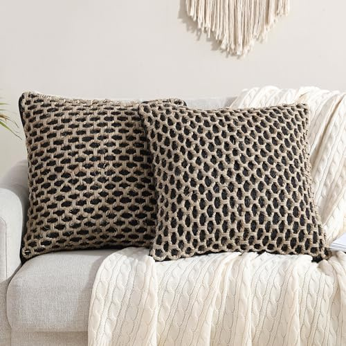 Boho Living 18x18 Black Throw Pillow Covers Pillow Insert not Included - Boho Pillow Covers Only, Pack of 2