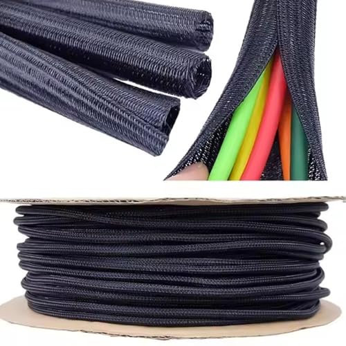 Gaine de câble tressée fendue pour gestion de câbles USB (noir, 13 mm_3M_1/2)