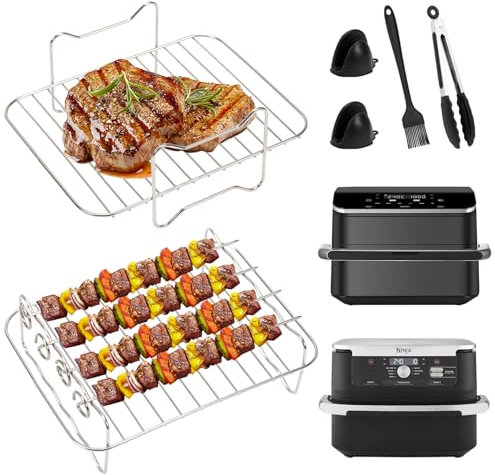 Moule Air Fryer,6 PCS Accessoire Air Fryer pour Cosori Air Fryer 10L Twinfry & Ninja AF500EU 10.4L & Ninja AF400EU 9.5 L, Réutilisable 304 Grille Air Fryer Kit pour Ninja Air Fryer