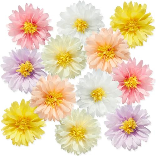 Easy Joy 12 Stück Papierblumen Pompons Deko,Pastell Gänseblümchen Deko,Zimmer Deko Aesthetic,Papierblumen Zum Aufhängen für Seidenpapier gartenparty deko,Geburtstagsdeko Mädchen,Hochzeit,Babyparty