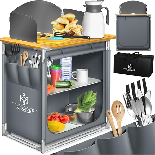 KESSER® Cuisine de camping | Avec sac de transport et set de tasses | Armoire de camping pliable | avec cadre en aluminium | Cuisine de voyage | Boîte de cuisine | Armoire de tente | Cuisine de