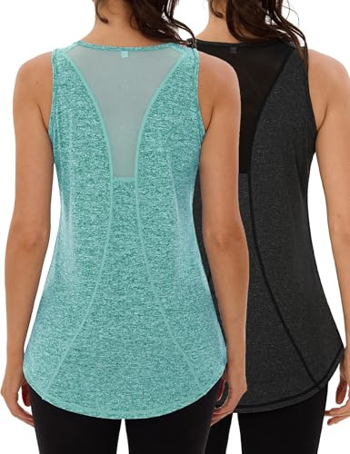 Wayleb Canotte Sportive da Donna Yoga Top Sportivo Canotta in Rete Senza Maniche Sport Tank Top per Corsa Fitness Palestra Funzionale Abbigliamento, Nero L, Pacco da 2