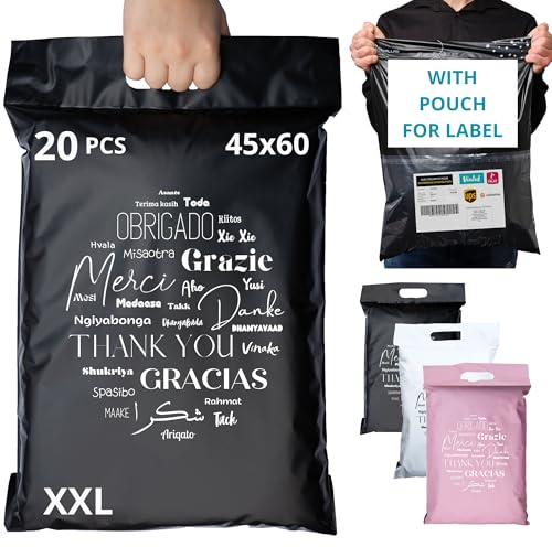 EMBALLAX - 20 sobres para envíos de ropa CON BOLSA PORTADOCUMENTOS - XXL - 100% OPACO/ULTRA-RESISTENTE/IMPERMEABLE - Sobres Plastico con Asa - Bolsas de Envio Paquetes - Cajas Envios Paquetes