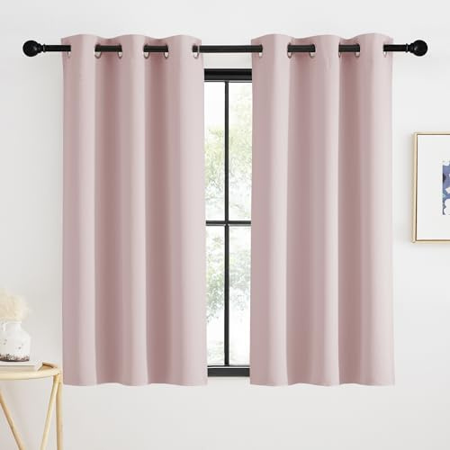 KGORGE Korta gardiner med öljetter rosa barnrum 2 stycken 120 x 90 cm (H x B), isolerande gardin mot kyla, mörkläggningsgardiner, fönstergardiner, ogenomskinlig bistrogardin, kök modern, ljusrosa