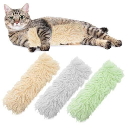OIXEYA 3 Pezzi Giochi per Gatti, Peluche Morbido Cuscino per Gatti Interattivo per Masticare e Calciare, Set Giocattoli per Gatti per Noia e Stress, Verde, Grigio e Caffè