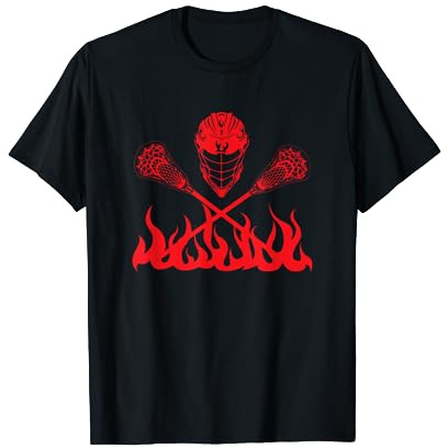 Lacrosse Shirt for Boys Team Mens Red Flames Stick Helmet