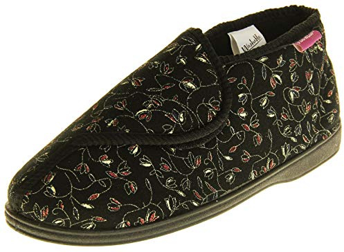 Womens DUNLOP Orthopaedic Washable Touch Fastening Boots Slippers Black Sz Size 6