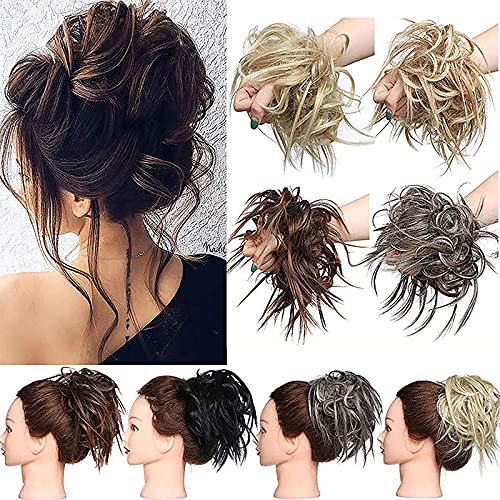Hair Extensions XXL Haarteil Haargummi Hochsteckfrisuren Brautfrisuren VOLUMINÖS gewellter unordentlicher Dutt Scrunchie Dunkelbraun
