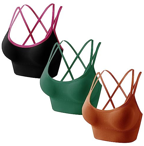 Libella 3er Pack Damen Bustier Bralette Sport BH Wohlfühl-BH Sportliche Comfort BH Gepolsterter Push UP Stützfunktion verstellbare Träger Ohne Bügel Yoga Fitness Pink+Grün+Dunkelrot-LXL