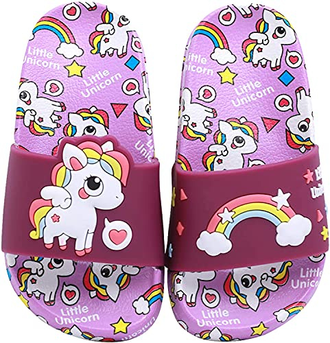 HausFine Chanclas para Niñas Zapatos de Ducha, Playa y Piscina Sandalias de Baño Antideslizantes Sandalias de Unicornio (Morado, numeric_26)