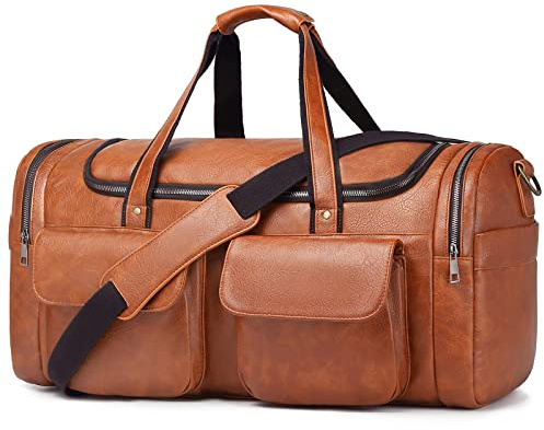 BOLOSTA Travel Duffel Bag for Men Women, Large PU Leather Carry on Duffle Bags for Traveling, Waterproof Overnight Weekender Duffel Bag with Shoe Compartment - Perfect for Daily Use/Birthday Gift
