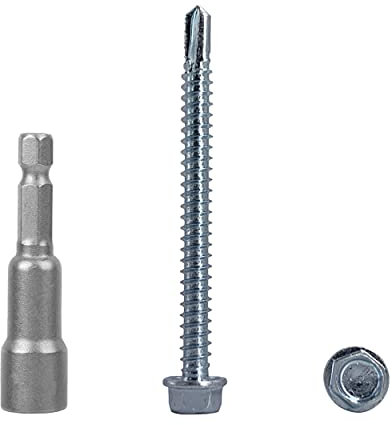 Lote de 80 tornillos DIN 7504 K de acero cincado 5,5 x 63 mm, tornillo de chapa autoperforante, cabeza de arandela hexagonal, autoperforante (80, 5,5 x 63 mm)