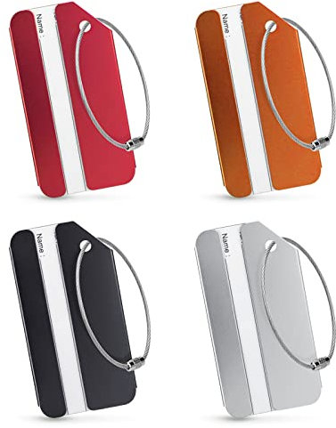 VOCIBO® 4 Stück Kofferanhänger Aluminium, Kofferanhänger mit Adressschild, Kofferschilder Anhänger, Gepäckanhänger mit Edelstahlkabel, inklusive Privatsphäre Namensschild
