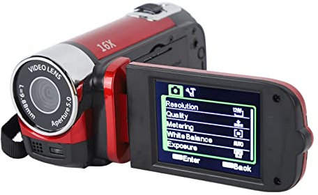 Red 1080P 16MP Vlogging Camera - 2.7in TFT 270° Rotatable 16X Zoom Digital YouTube Camera for Teens & Students