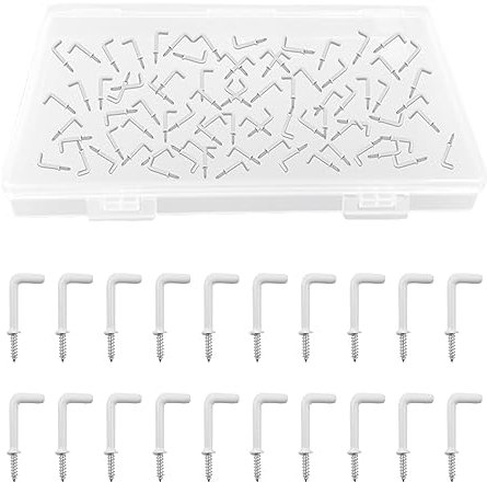 UFURMATE Schraubhaken, 80 Stück, L-förmige Haken mit kunststoffbeschichteter Oberfläche, Schulter, Kommode, Tassenhaken, rechtwinklige Haken, selbstschneidende Schraubhaken zum Aufhängen im Innen- und