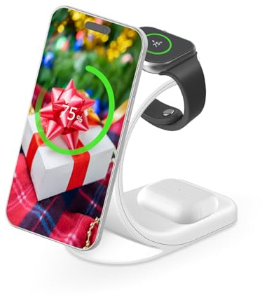 MMOBIEL Caricatore Senza Fili per iPhone, Apple Watch e AirPods - Supporto per Caricabatterie Wireless 3 in 1-18W Magnetico di Ricarica Rapida Senza Fili Compatibile con Magsafe Qi - Bianco