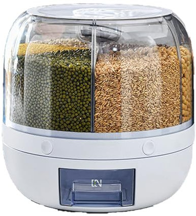 Dispensador De Contenedores De Almacenamiento De Granos, Dispensador De Arroz Giratorio De 13.2 Libras, Dispensador De Alimentos Giratorio De 360°, Dispensador De Alimentos Secos De 6 Compartimentos C