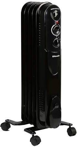EMtronics EMOFR5BLK 1000W/1KW 5 Fin Portable Electric Oil Filled Heater Radiator with Adjustable Thermostat and 3 Heat Settings for 10 sqm Room - Black