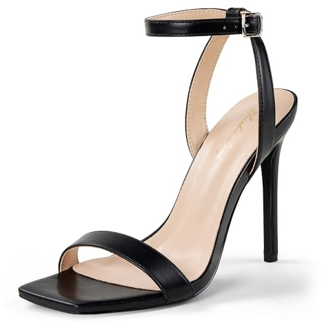 Zhabtuc Tacchi a Spillo da Donna: Cinturino alla Caviglia, Punta Quadrata Aperta, Sandali con Tacco Sexy e Comodi, Scarpe con Tacco Alto Eleganti, Lacci, Matrimonio, Festa,Nero, 38 EU