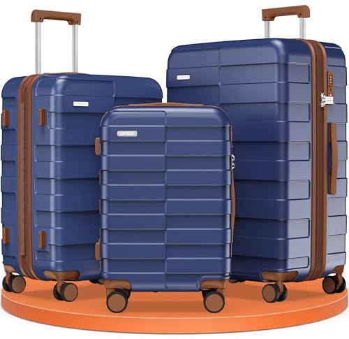 Vipbox Set 3 Valigie Rigide (3 ANNI DI SERVIZIO VIP) Espandibile 100% Policarbonato Leggera Set Trolley da Viaggio Ultrar Durevole Valigia con Chiusura TSA e 4 Ruote, Blu Classico