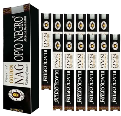 Vijayshree Golden Nag Black Opium Masala Agarbatti - 12 paquetes de 240 varillas - Incienso aromático para el hogar