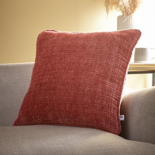 Appletree - Terracotta Chenille Cushion (43 x 43cm) - 100% Recycled Polyester - Filling Included - Orange Cushion with Cover Included/Cushion Insert - Cushion in Terracotta for Sofa/Living Room