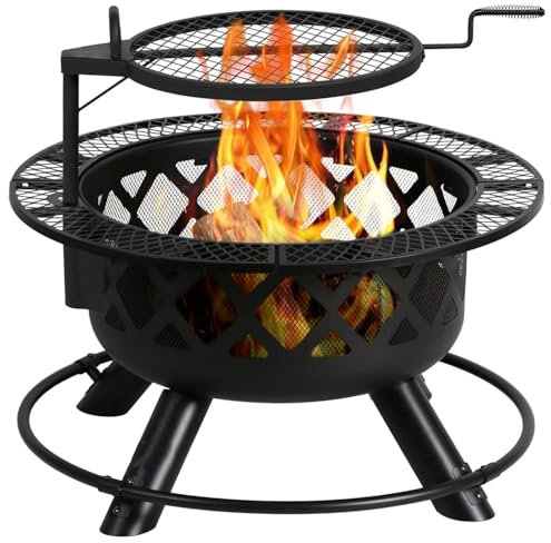 Fire Pit, Fuego al Aire Libre, tazón de Fire de la Parrilla de Acero ardiente de Madera, con Parrilla de cocción giratoria Adecuado for Chimenea al Aire Libre, Patio Trasero Camping