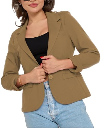 Ballandoro Damblazer i Trikå – Figursydd Jerseykavaj utan Foder och Fickor – Casual Kavaj för Kontor och Vardag – Resvänlig och Mjuk Blazer för Kvinnor, Beige, XXL