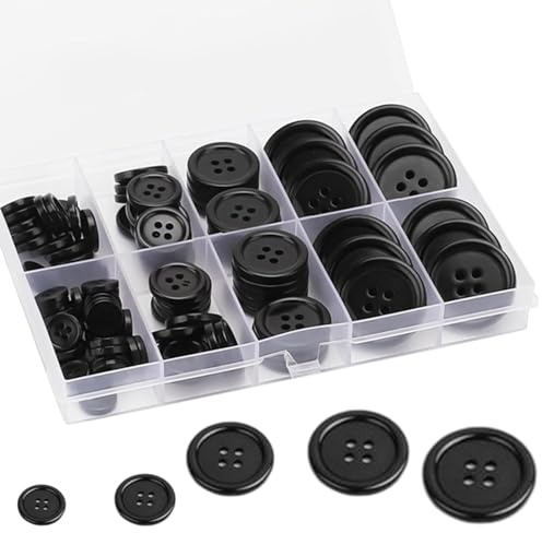 100-Pack Black Buttons – 20mm 4-Hole Durable Sewing Buttons for Clothes, Crafts, and DIY Projects, Round, Shiny Finish, Ideal for Jackets, Shirts, and Accessories
