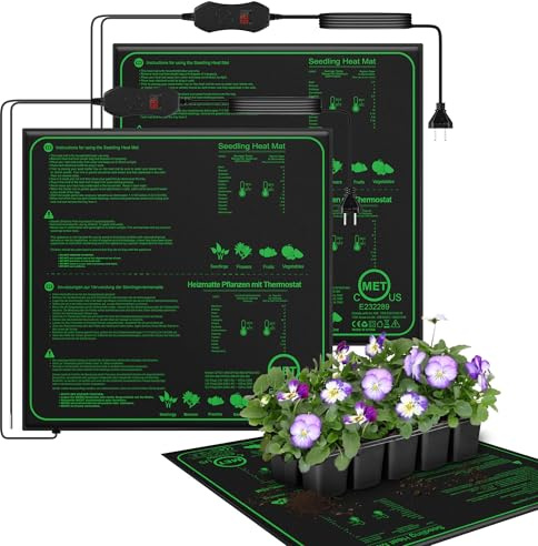 Mojimdo 70W växtvärmematta med termostat - snabb uppvärmning, brandskydd, groddning och temperaturkontroll värmematta-50 * 50cm (2 Pack)