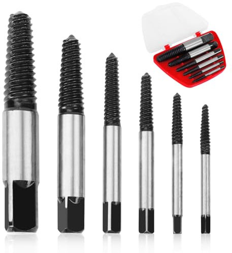 Screw Extractors 6PCS with Box, Damaged Screw Bolt Extractor Set, Easy Out Bolt Extractor Set, Screw Stripped Stud Remover Tool, Broken Bolts Stripped Extraction Tool for 1/8 to 1 Inch Thread Nut
