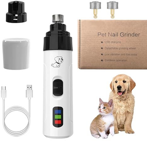 Huesom Silent Groom Nail Grinder, Silent Grind Pro for Dog Nails, Low Noise USB Rechargeable Pet Clipper, All Pet Sizes and Nail Thicknesses, Suitable for Dogs and Cats (1Set+2Replacement Head)