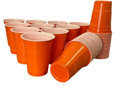 wildvival 50x Orange Party-Becher – Robuste Plastikbecher für jeden Anlass – 16 oz (473 ml) – Ideal für Partys, Picknicks und mehr