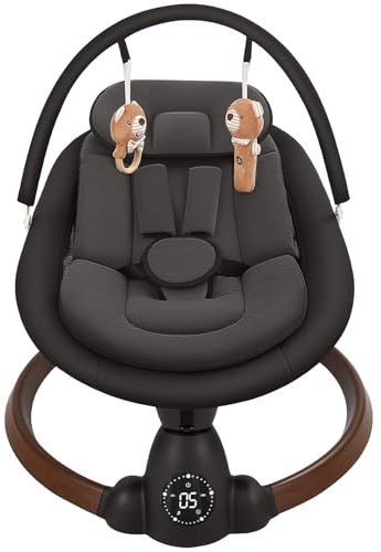 Baby Bouncer, Portable Electric Baby Swing with Bluetooth, 5 Swing Speed, 10 Lullabies, 5-Point Harness, Remote Control & Touch Panel - Bouncer from Birth for Indoor & Outdoor Use (Black)