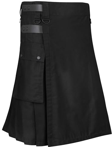 Men's Black Kilt Utility Scottish Cotton Kilts (US, Numeric, 48, Regular, Regular, Black)
