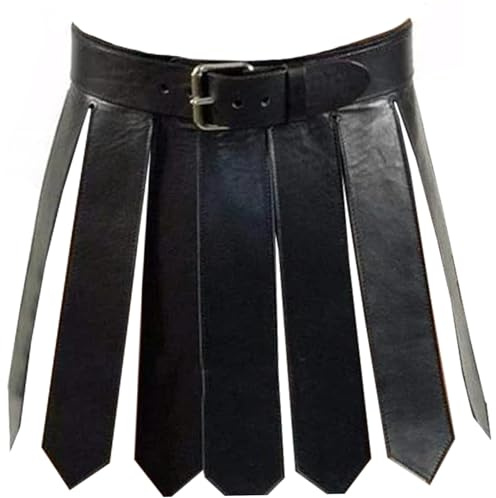 Xweptuy medeltida kostym, PU-läder romersk kjol justerbar medeltida krigare tofs midjebälte med spänne kilt för män kvinnor fest cosplay, svart
