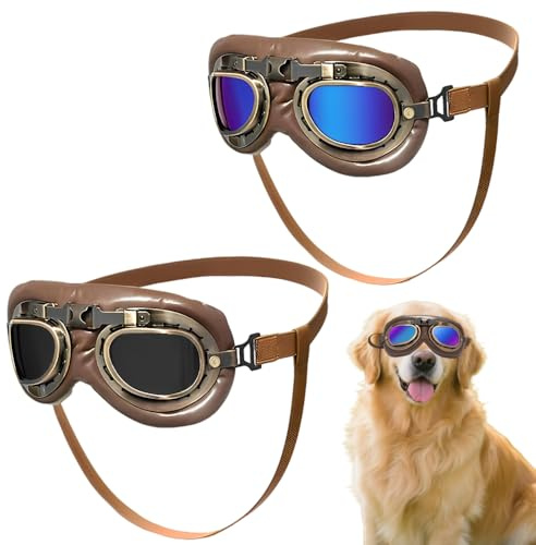 XFSRG 2 Pièces Lunettes de Soleil Aviateur pour Chien Style Motard Pliable Moto Chiens Lunettes Moto Petits Chiens Lunette de Protection des Yeux pour Chien