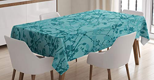 ABAKUHAUS Teal Tischdecke, Tintenzeichnungs-Stilbaum, Für den Inn und Outdoor Bereich geeignet Waschbar Druck Klar Kein Verblassen, 140 x 200 cm, Türkis Teal