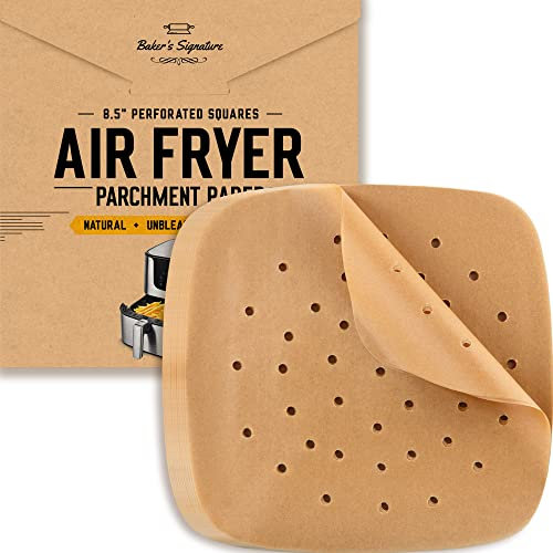 Backpapier Heißluftfritteuse, 220 Stück - Ungebleichte 8.5-Zoll-Quadrat Airfryer Backpapier für Tefal, Cosori und Ninja airfryer - Ungiftig, Rollt Nicht auf, Leicht zu Reinigen von Baker's Signature