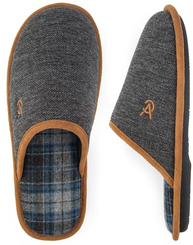 VeraCosy Men's Knitted Scottish Slippers with Soft Memory Foam Non Slip Indoor Rubber Sole Black, 10/11 UK