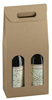 5 scatole per 2 due bottiglie vino verticali modello bordolese, borgognotta robuste strenne natalizie cartone accoppiato e maniglia esterna cm.18x9x38,5h - marrone avana