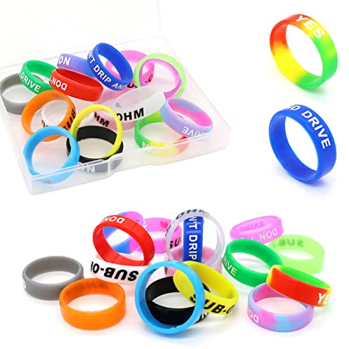 10 Pcs Anneaux Silicone Bande Antidérapant Vape Rings Silicone Anti Slip Band pour RBA RDA Tank Mécanique Mods, Motif et Couleur Aléatoires avec Une Boîte Transparente (23 x 7 mm)